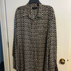 Large man’s vintage D’amante shirt Beige an black abstract print, long sleeve